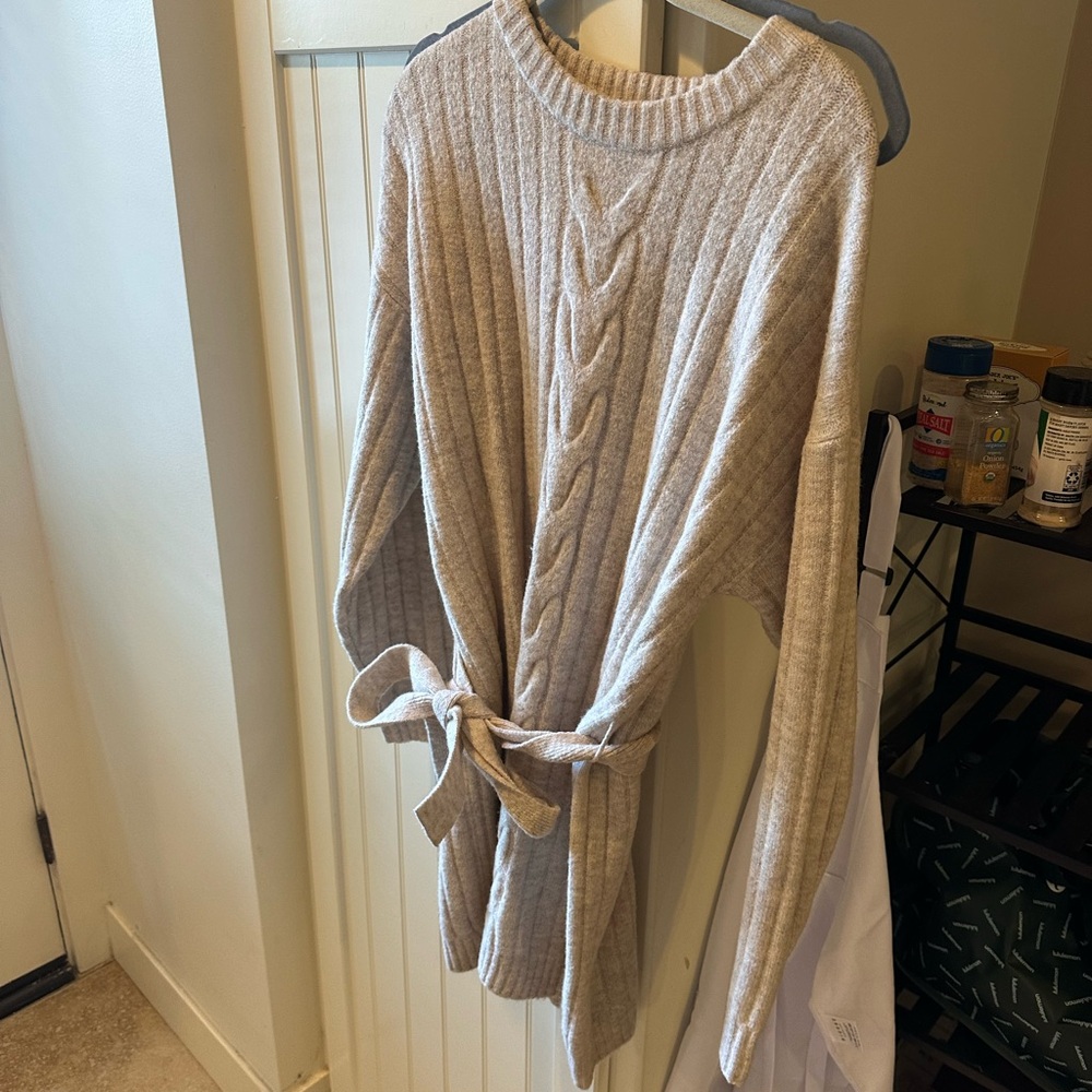 Lulus Cozy Cream Cable Knit Sweater Dress